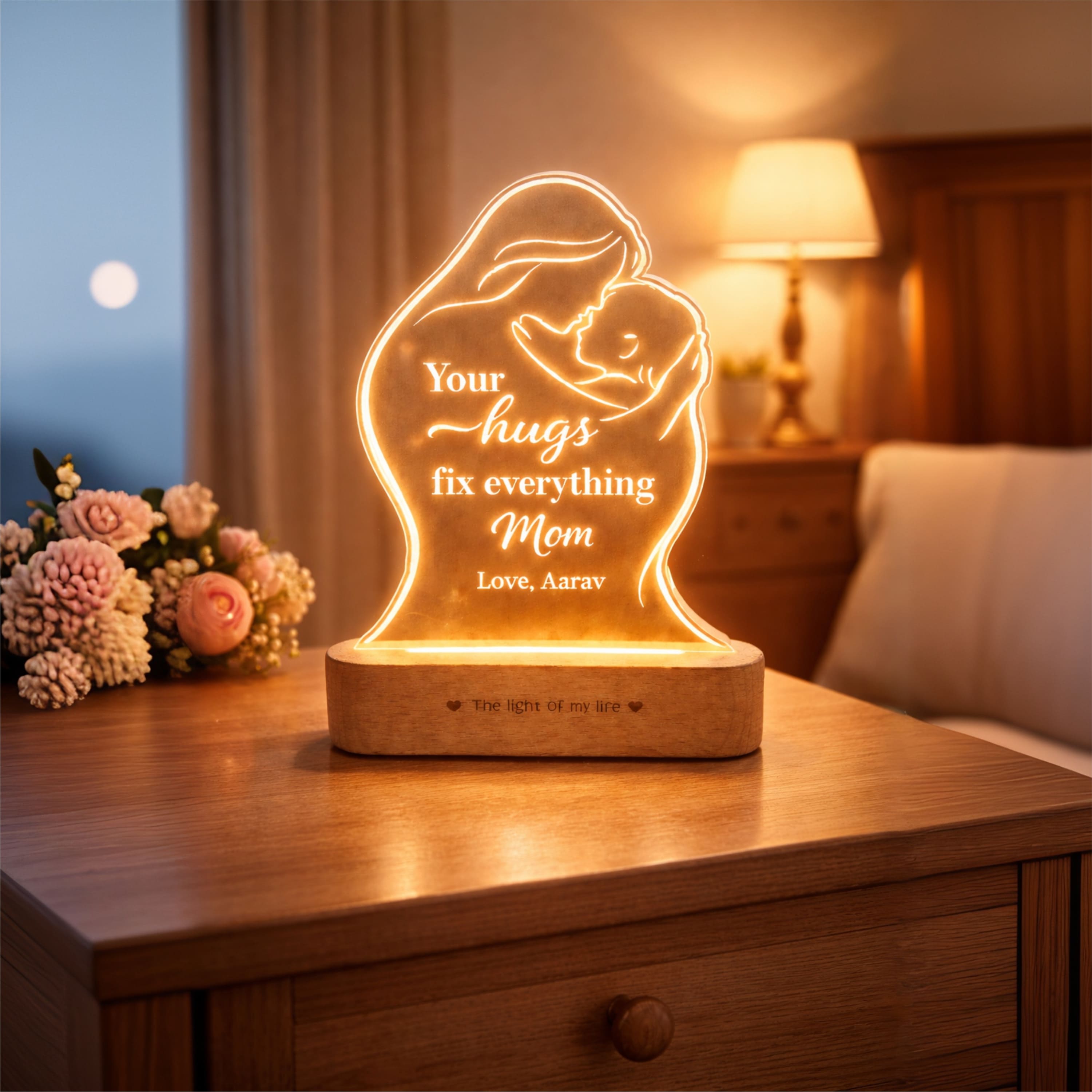 The Hugs That Heal – Personalized LED Lamp for Mom | Mother’s Day Gift for Mom, Emotional Acrylic Lamp Gift
