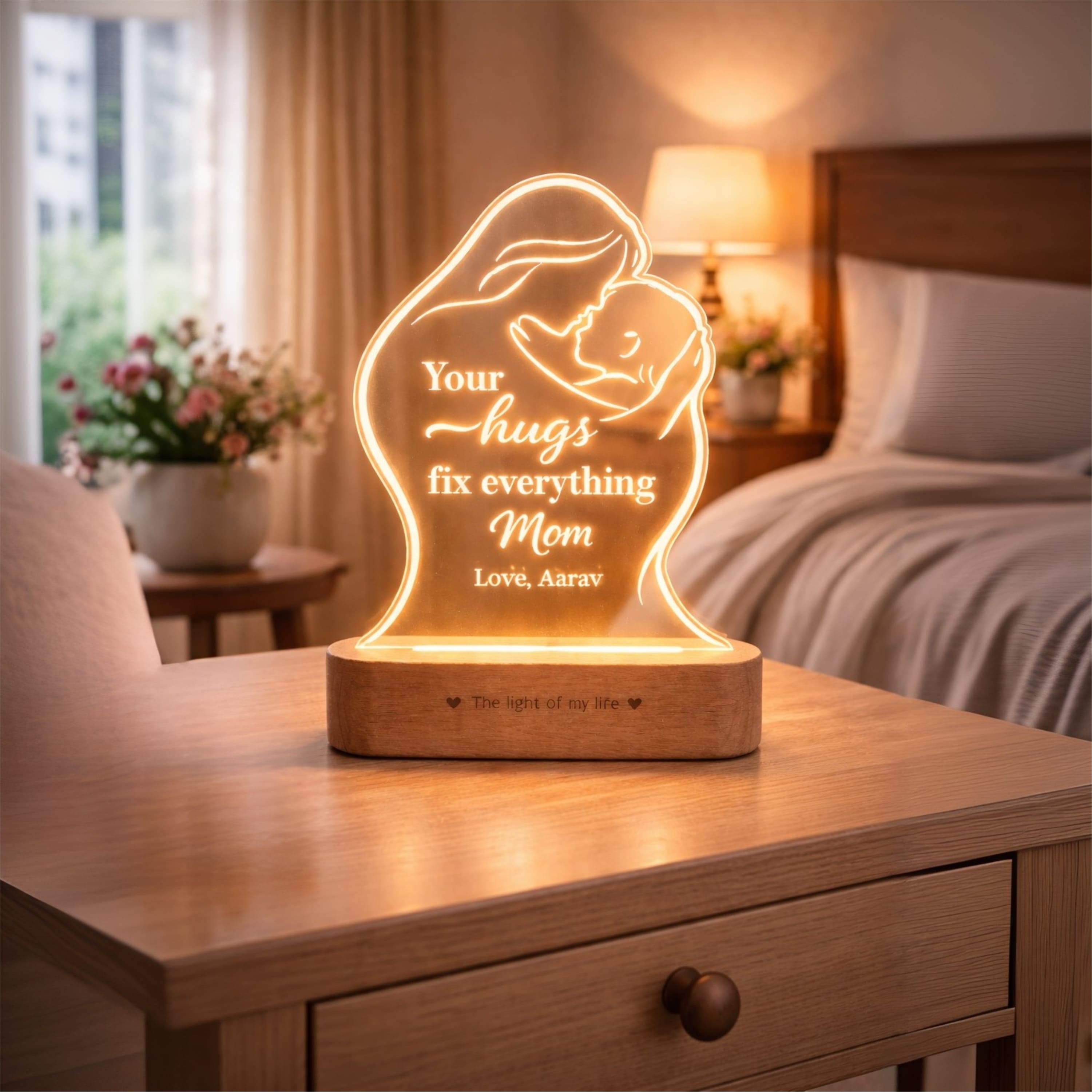 The Hugs That Heal – Personalized LED Lamp for Mom | Mother’s Day Gift for Mom, Emotional Acrylic Lamp Gift