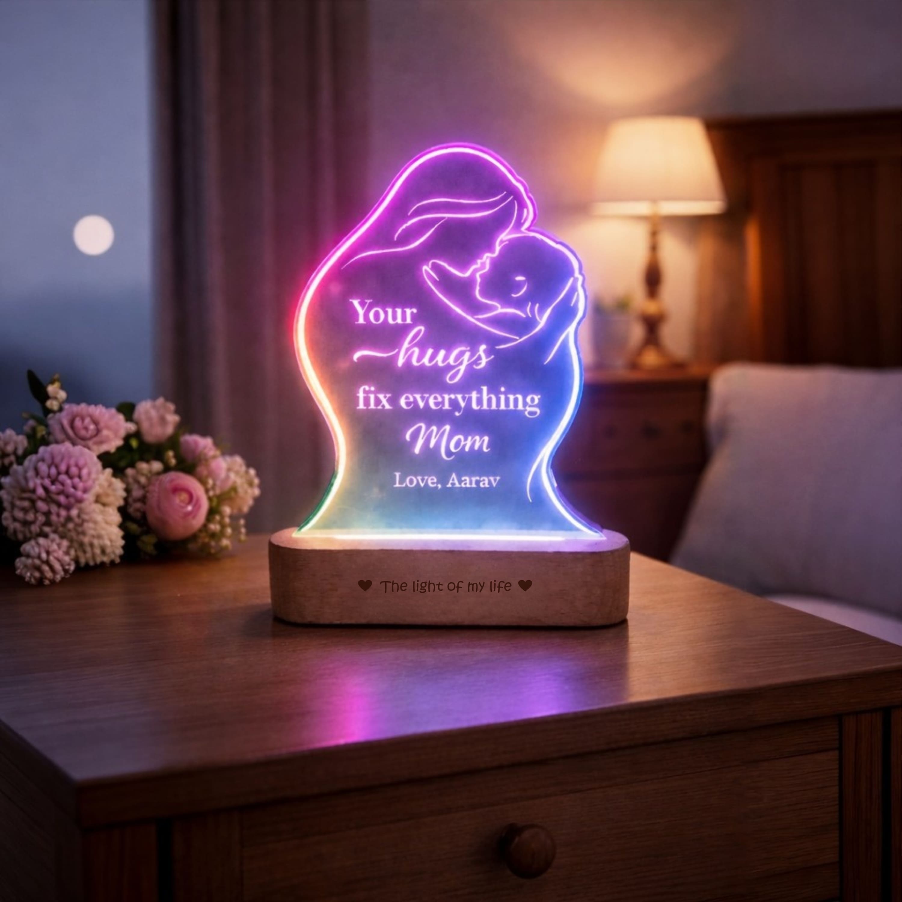 The Hugs That Heal – Personalized LED Lamp for Mom | Mother’s Day Gift for Mom, Emotional Acrylic Lamp Gift