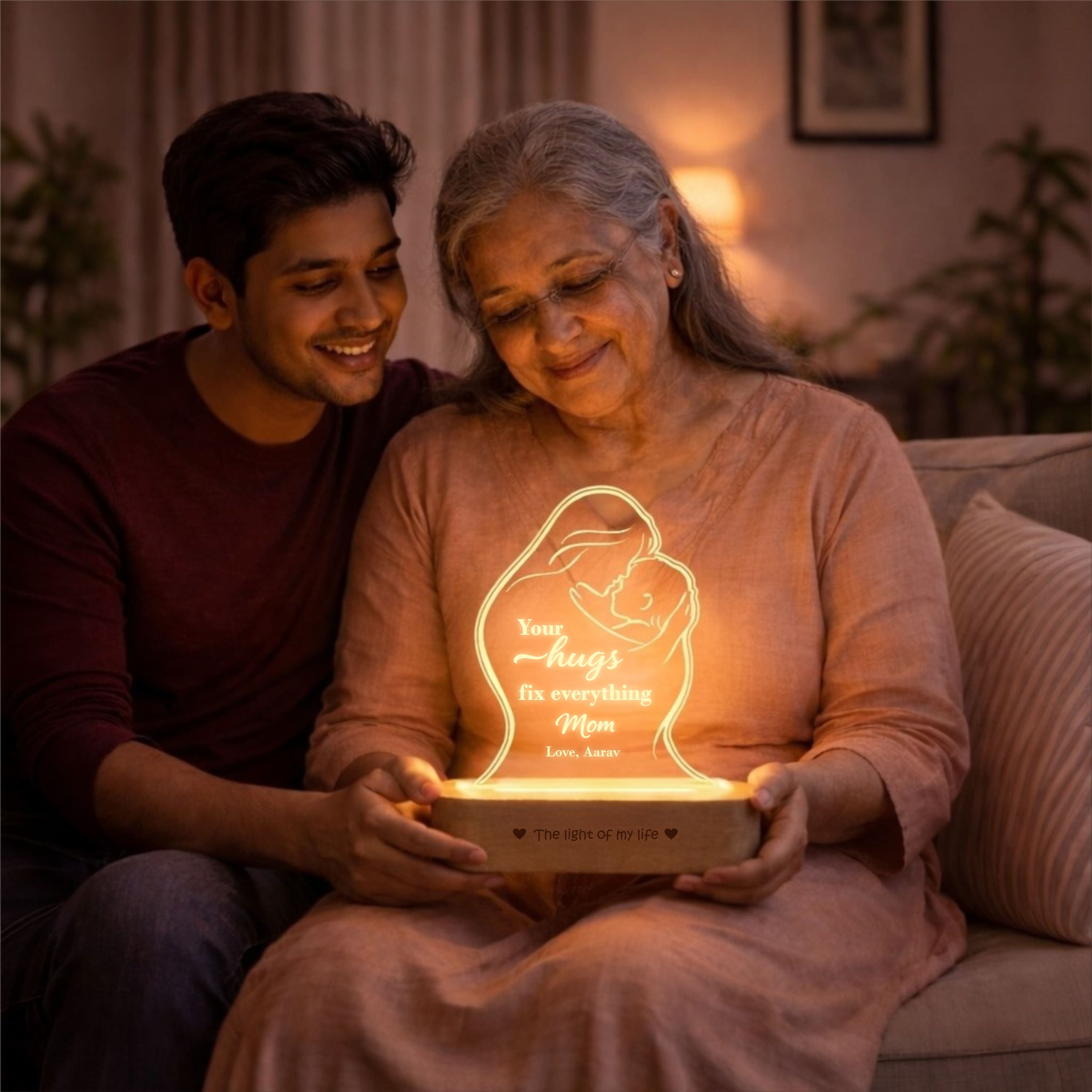 The Hugs That Heal – Personalized LED Lamp for Mom | Mother’s Day Gift for Mom, Emotional Acrylic Lamp Gift