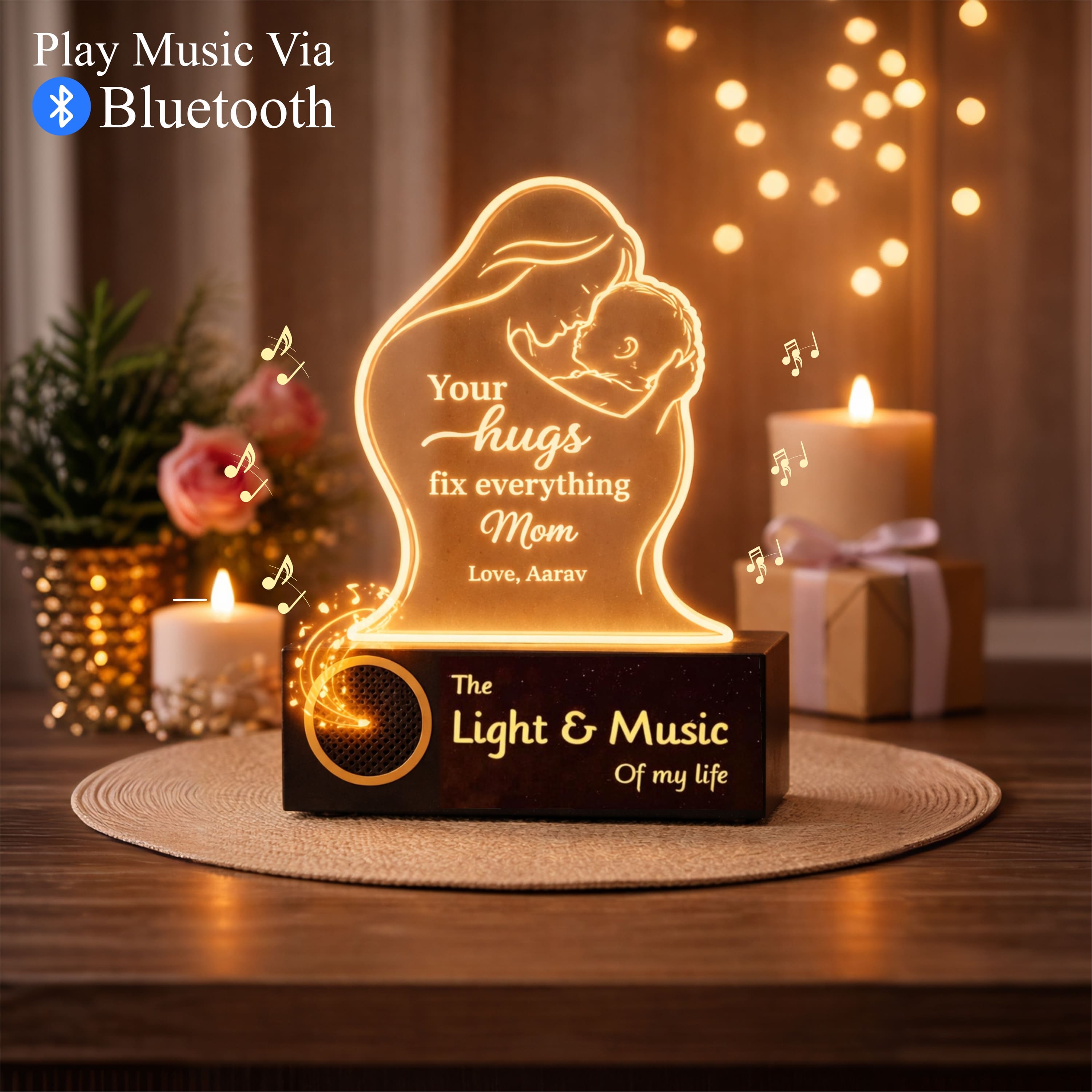 The Hugs That Heal – Personalized LED Lamp for Mom | Mother’s Day Gift for Mom, Emotional Acrylic Lamp Gift