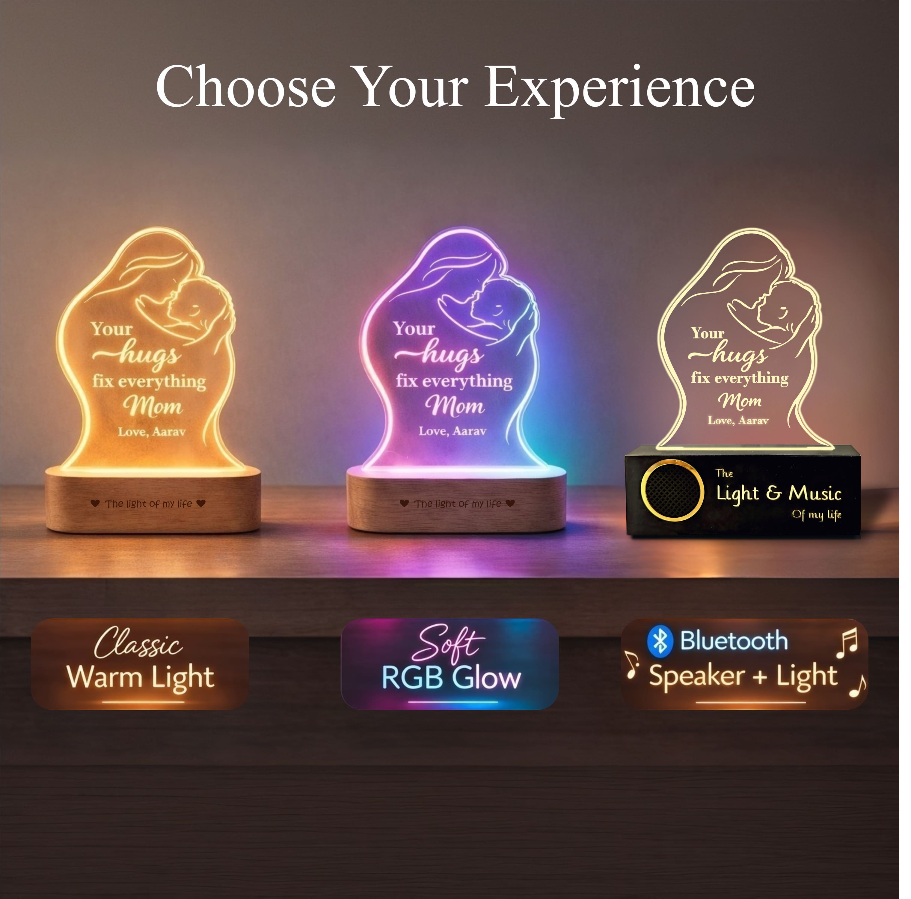 The Hugs That Heal – Personalized LED Lamp for Mom | Mother’s Day Gift for Mom, Emotional Acrylic Lamp Gift