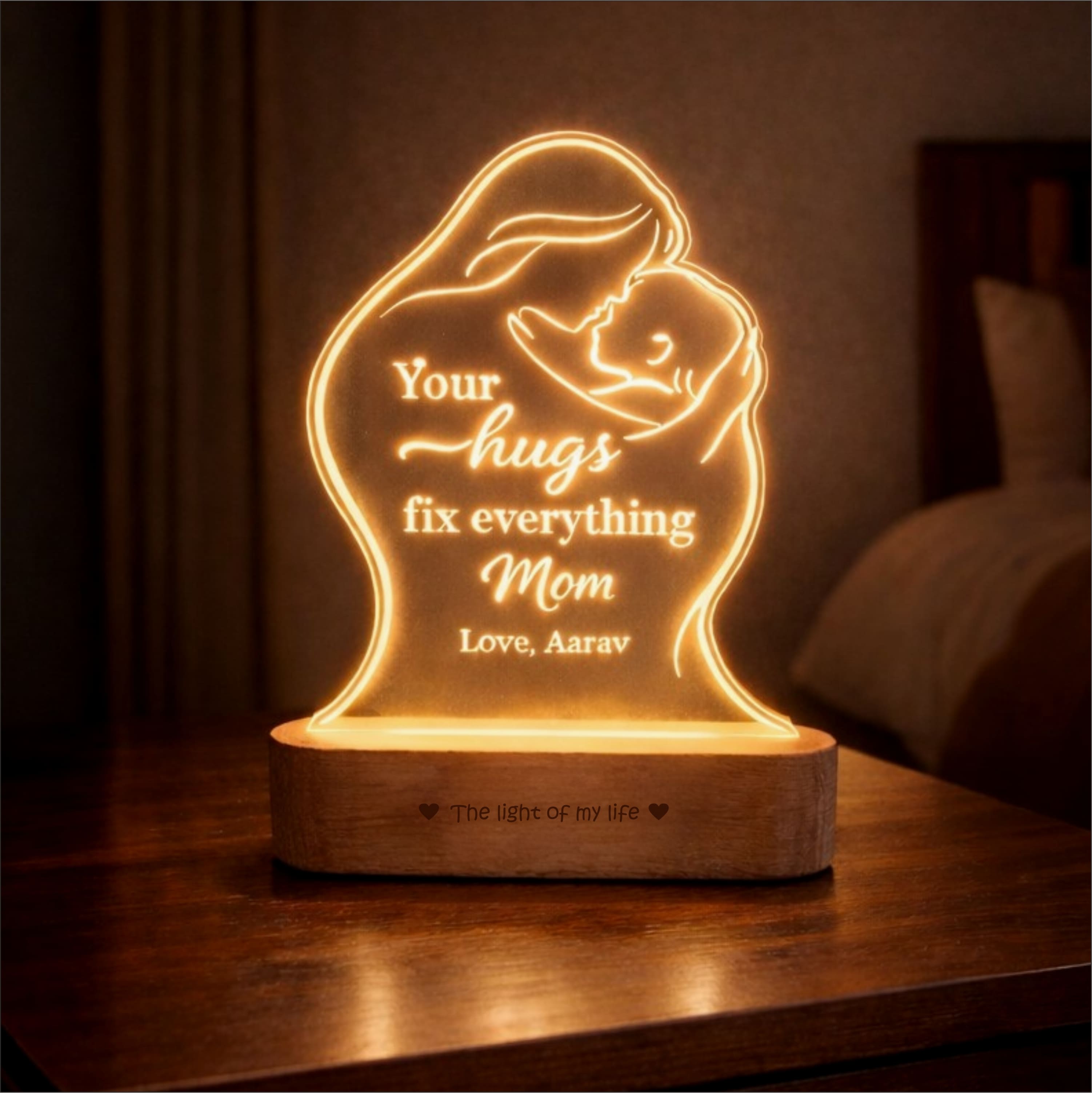 The Hugs That Heal – Personalized LED Lamp for Mom | Mother’s Day Gift for Mom, Emotional Acrylic Lamp Gift