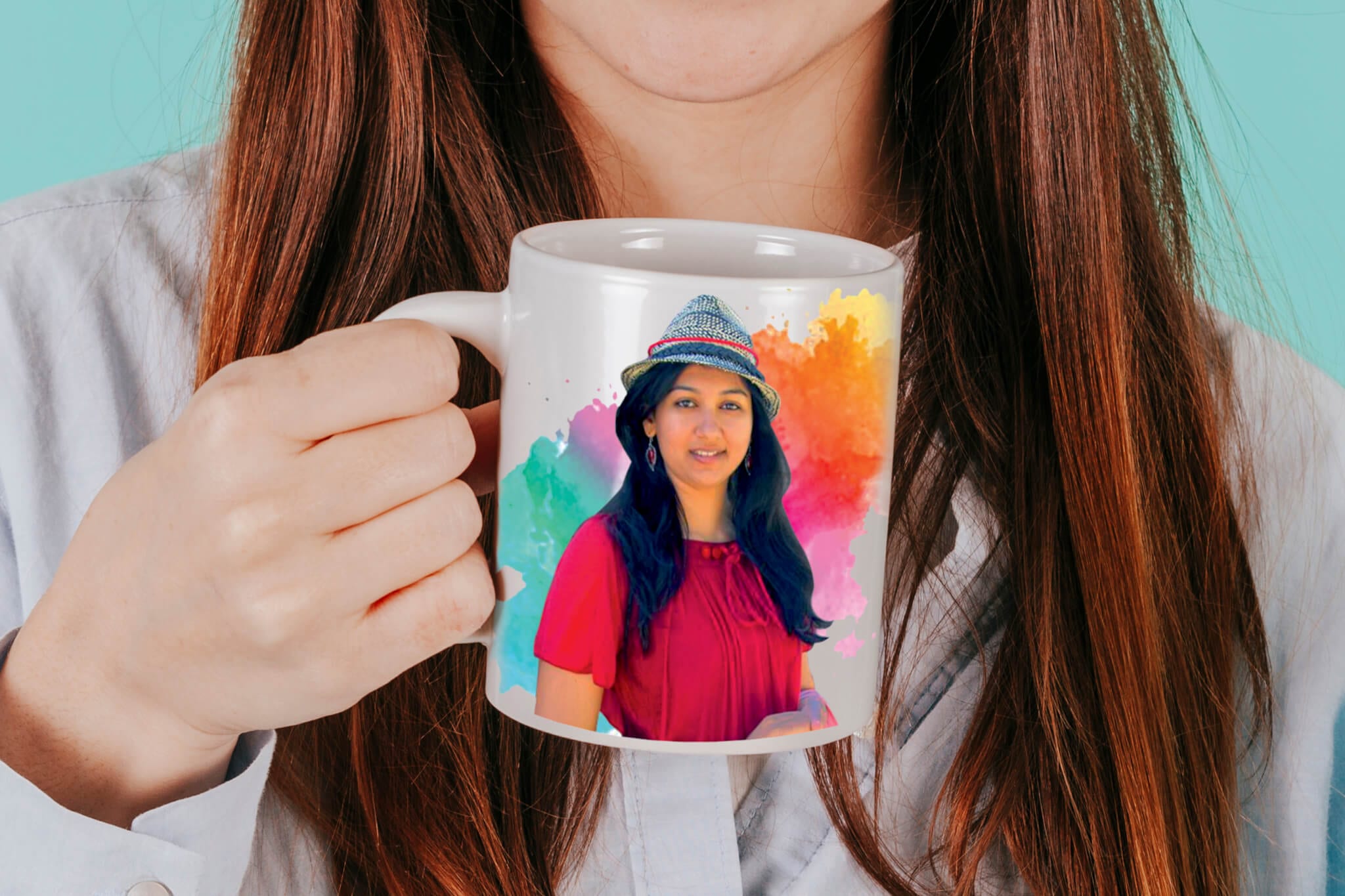 Colorful photo mug with name