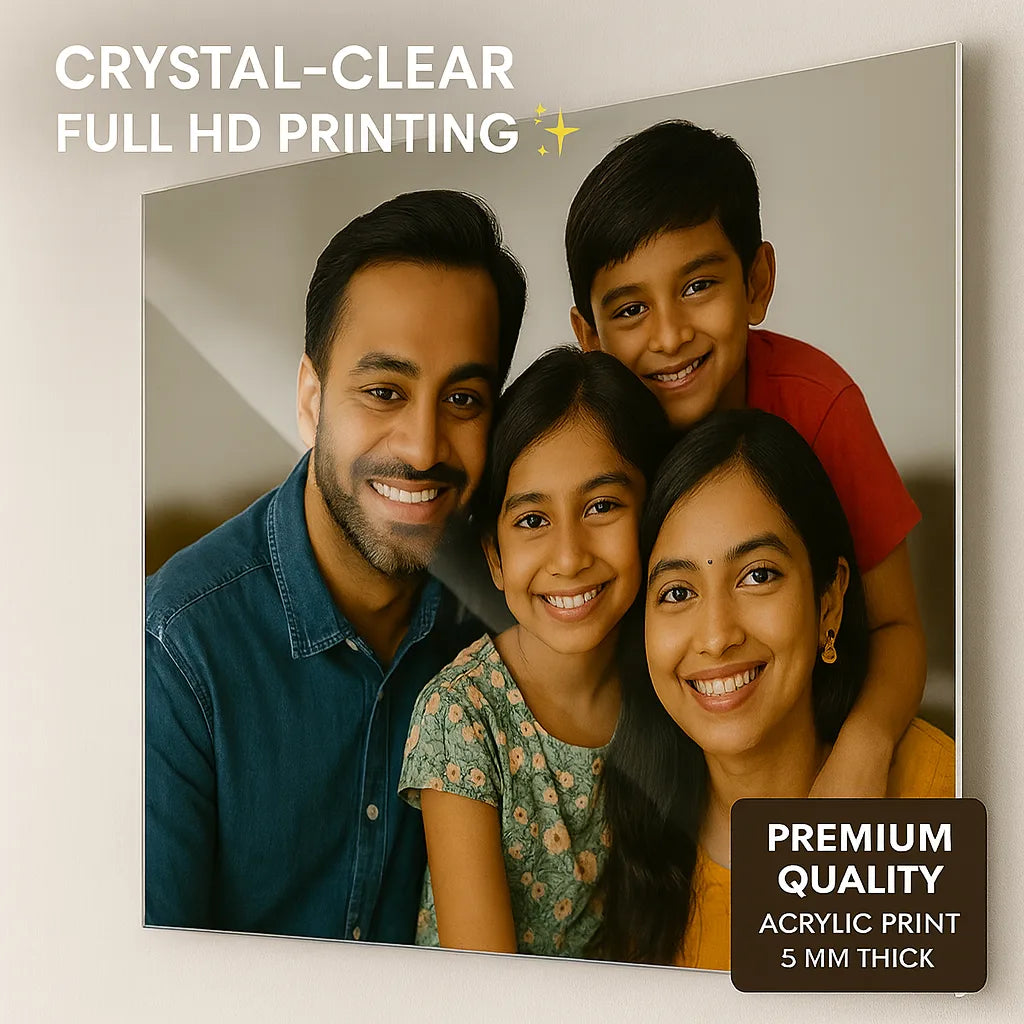 Acrylic Photo Frame for Wall – Frameless Glass-Like Premium Display | Modern Wall Mounted Family & Portrait Photo Frame