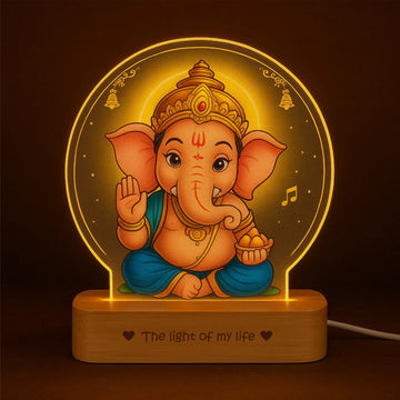 Ganesh Photo Frame with Light – Spiritual Pooja Room Décor & Gift