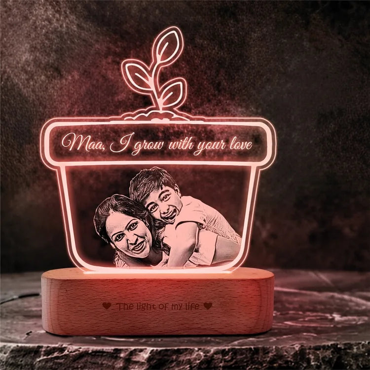 Maa, I Grow with Your Love – Personalized Acrylic Lamp | Unique Mother’s Day Gift