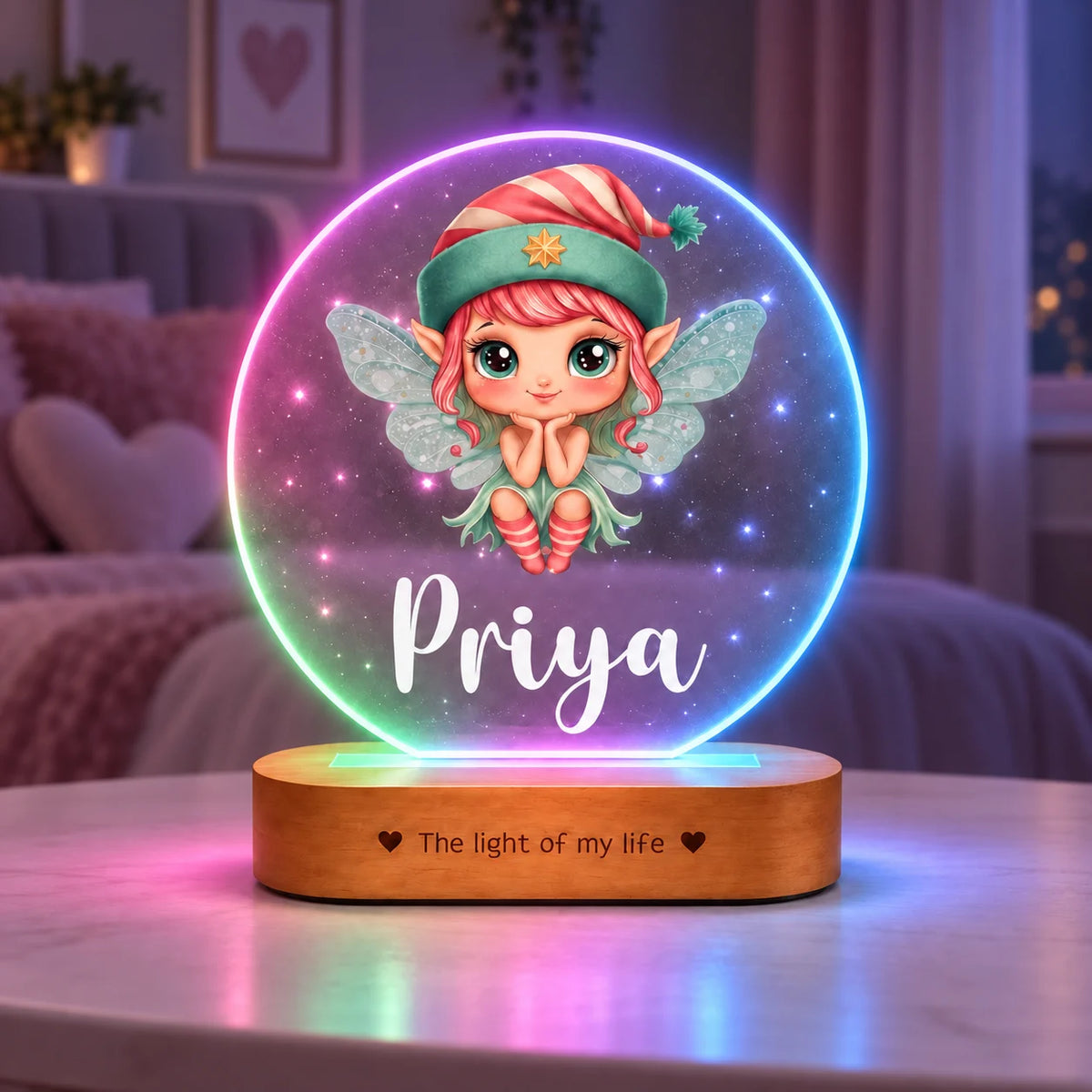 Personalized Name Night Lamp for Kids Girl | Cute Cartoon LED Lamp | Birthday Gift for Girls | Baby Room Decor | 8x6x2 Inch Acrylic Lamp with Wooden Base