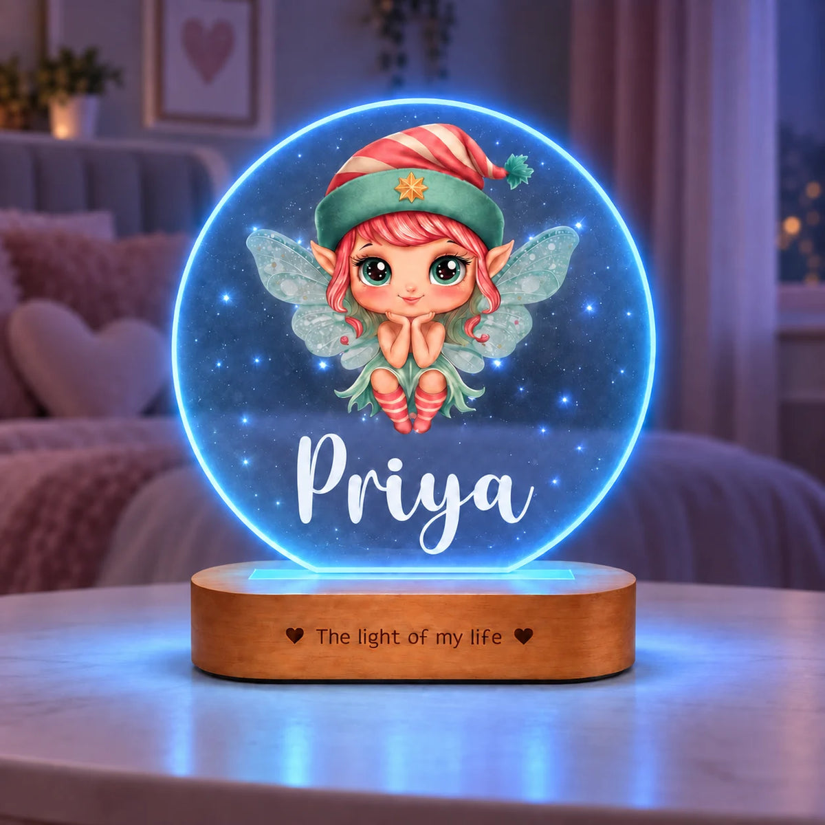 Personalized Name Night Lamp for Kids Girl | Cute Cartoon LED Lamp | Birthday Gift for Girls | Baby Room Decor | 8x6x2 Inch Acrylic Lamp with Wooden Base