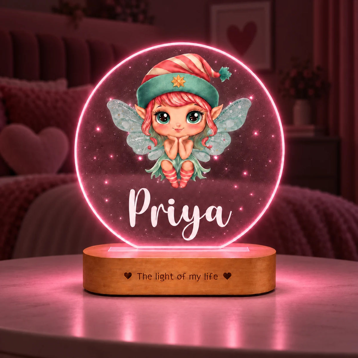 Personalized Name Night Lamp for Kids Girl | Cute Cartoon LED Lamp | Birthday Gift for Girls | Baby Room Decor | 8x6x2 Inch Acrylic Lamp with Wooden Base