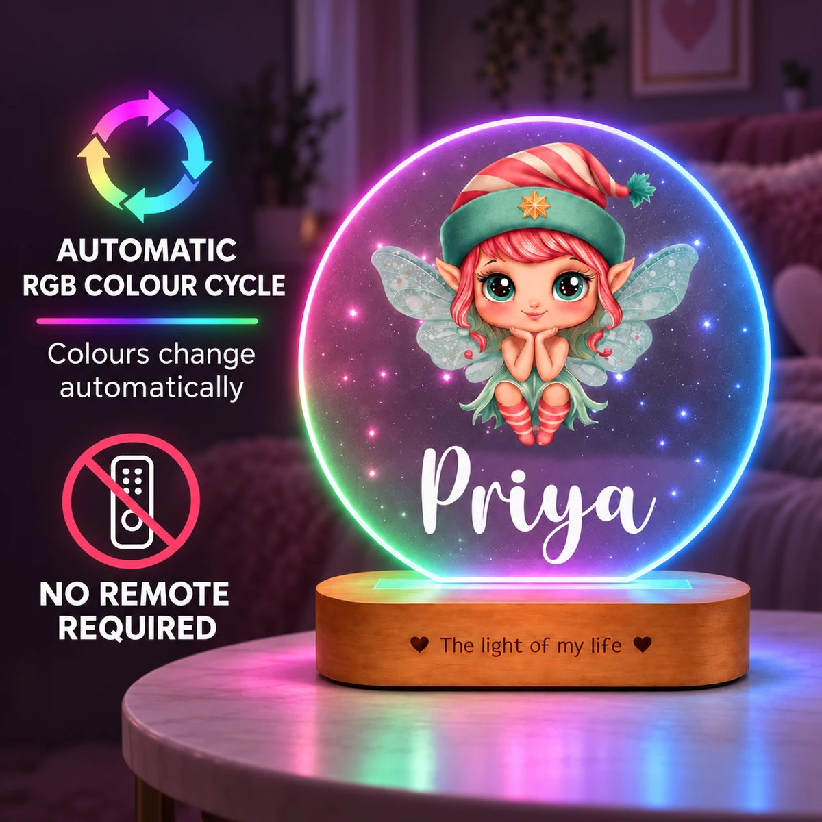 Personalized Name Night Lamp for Kids Girl | Cute Cartoon LED Lamp | Birthday Gift for Girls | Baby Room Decor | 8x6x2 Inch Acrylic Lamp with Wooden Base
