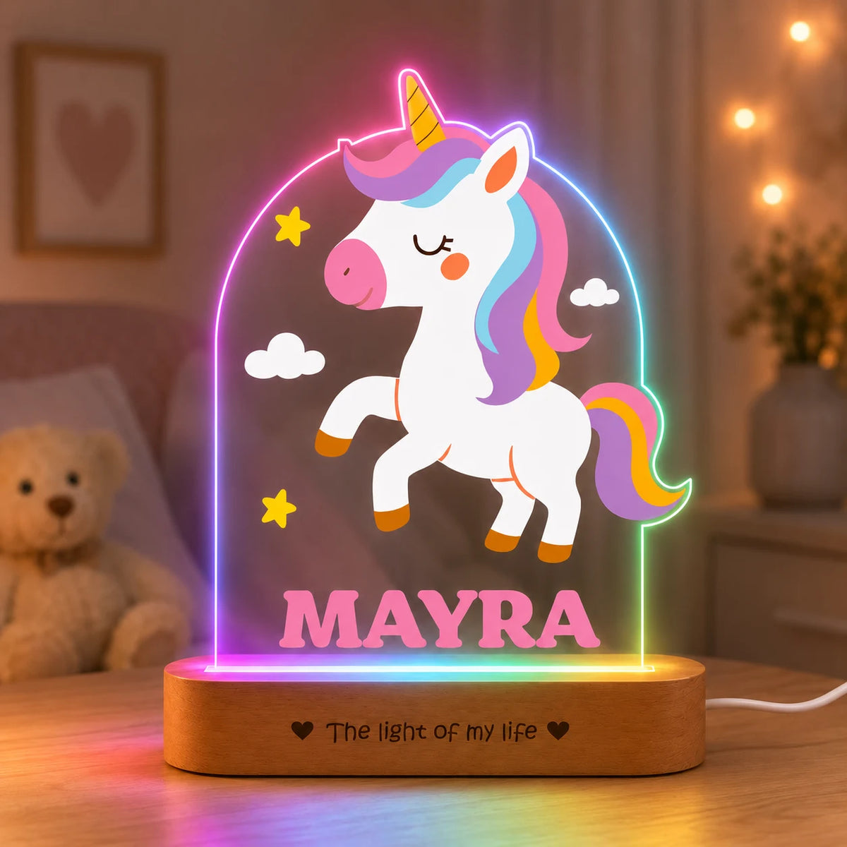 First Birthday Gift with Name – Personalized Unicorn Night Lamp for Girls