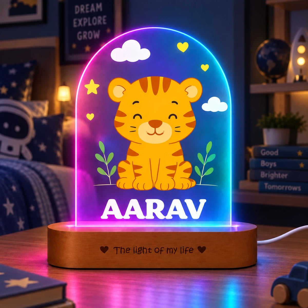 Birthday Gift for Boys – Personalized Tiger Night Lamp with Name