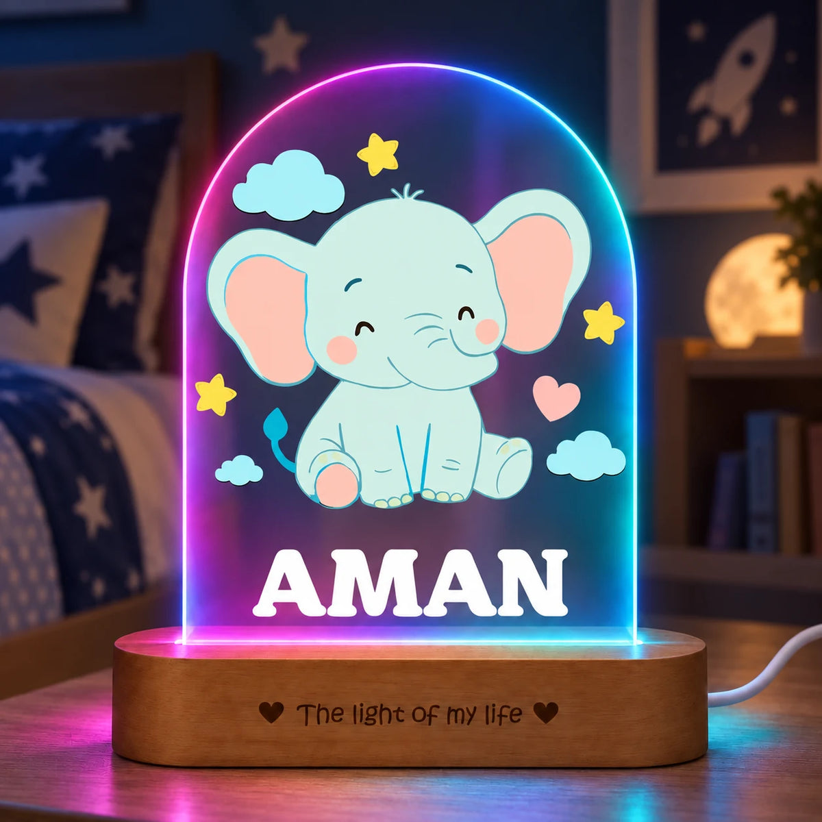 Birthday Gift for Kids – Personalized Elephant Night Lamp with Name