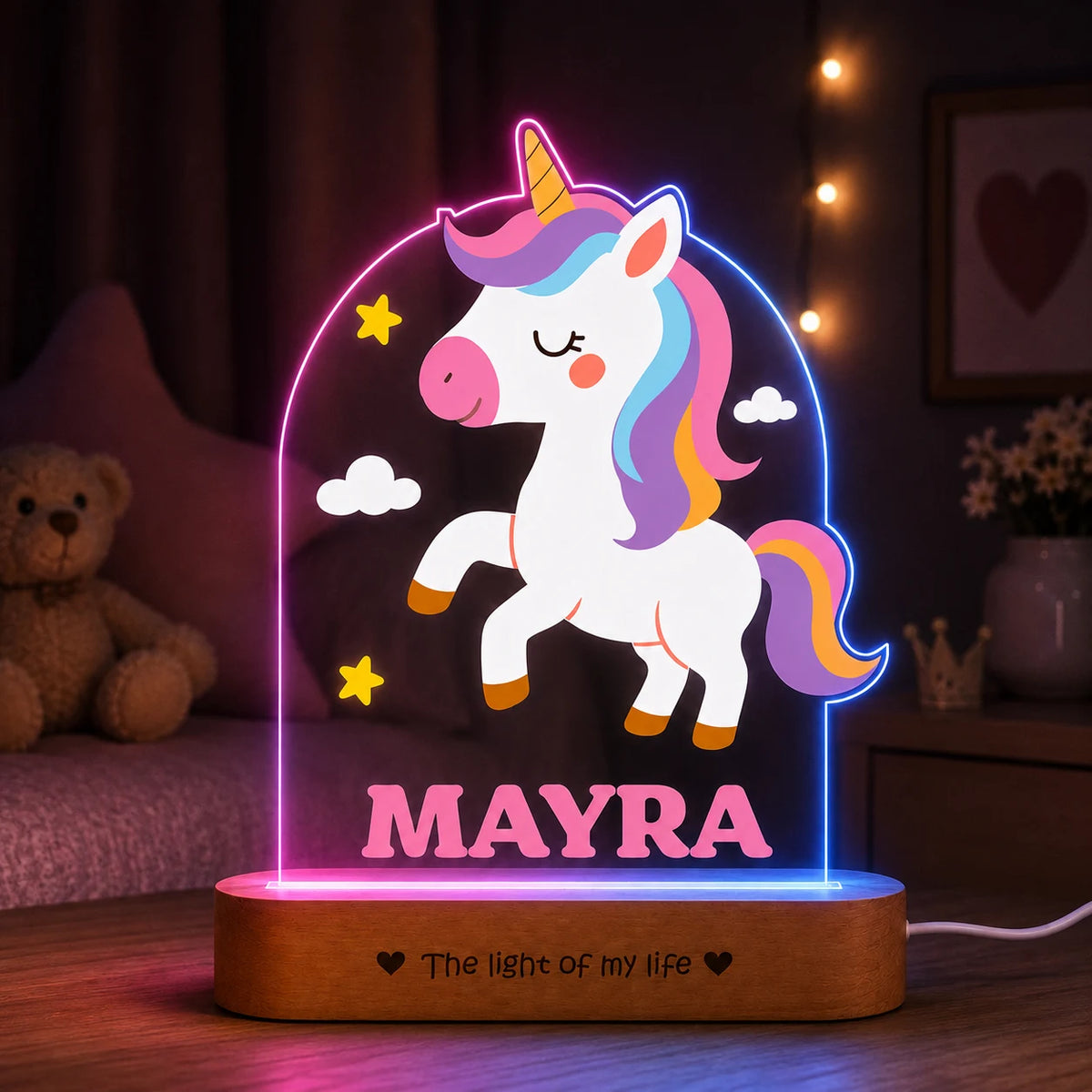 First Birthday Gift with Name – Personalized Unicorn Night Lamp for Girls