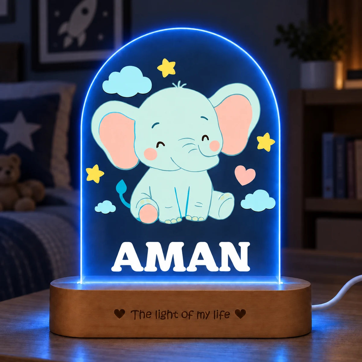 Birthday Gift for Kids – Personalized Elephant Night Lamp with Name