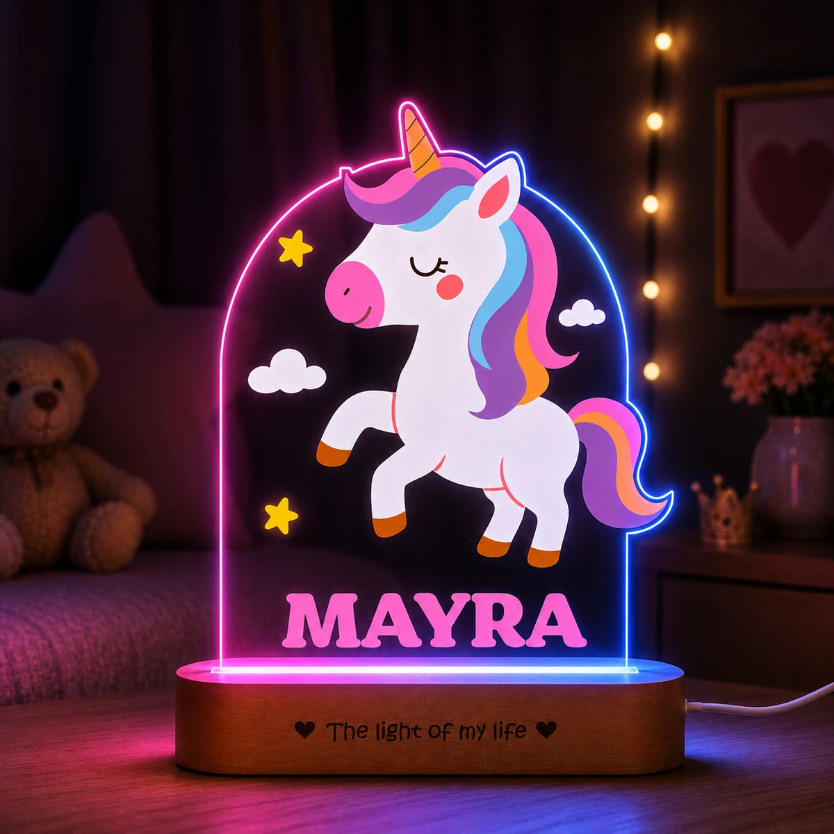First Birthday Gift with Name – Personalized Unicorn Night Lamp for Girls