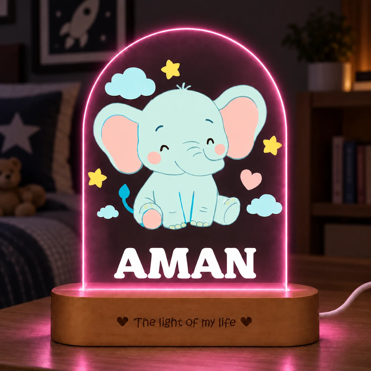 Birthday Gift for Kids – Personalized Elephant Night Lamp with Name