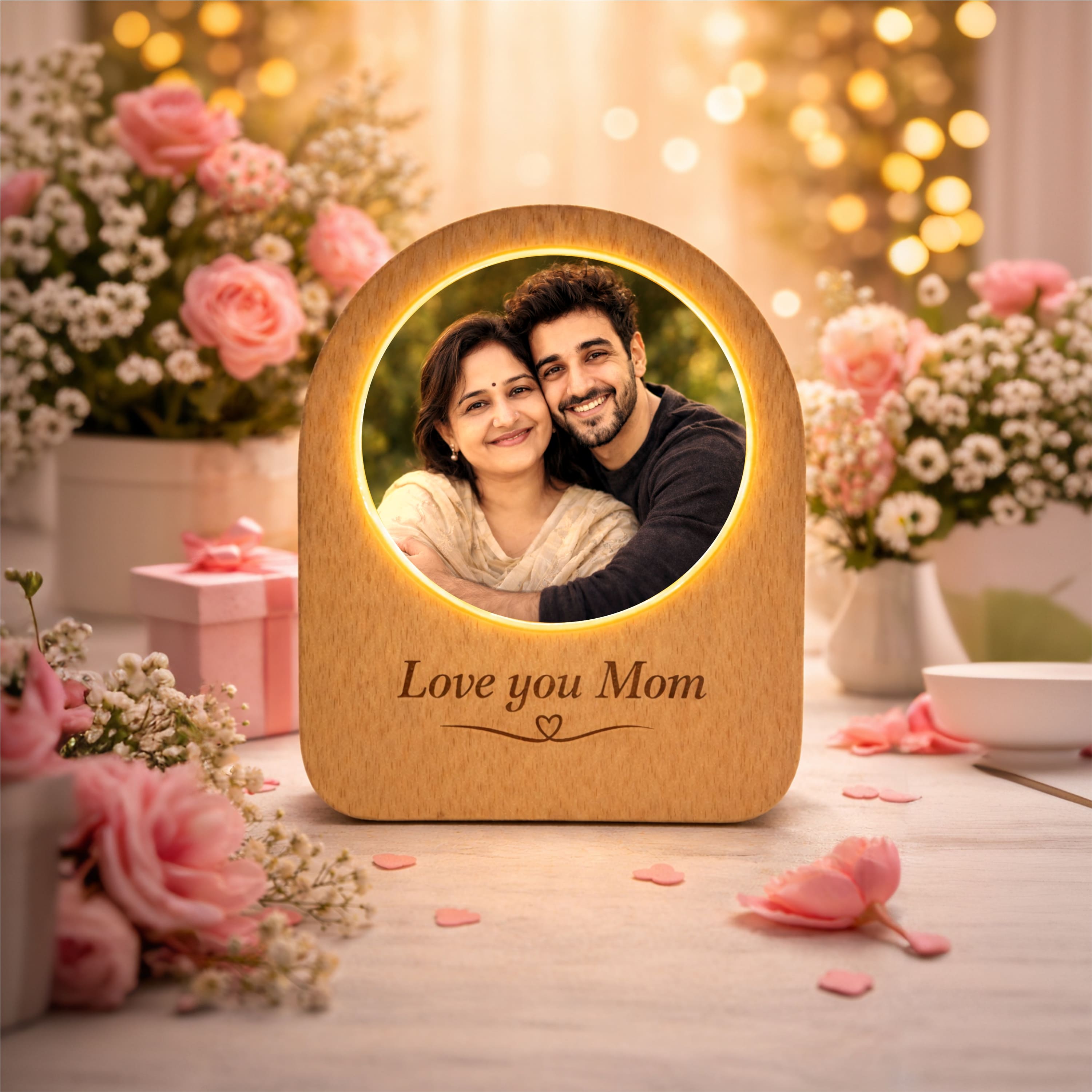Mom, My Safe Place – LED Acrylic Photo Lamp for Mom | Mother’s Day Gift (5x4 Inch Lamp with 3 Inch Photo)