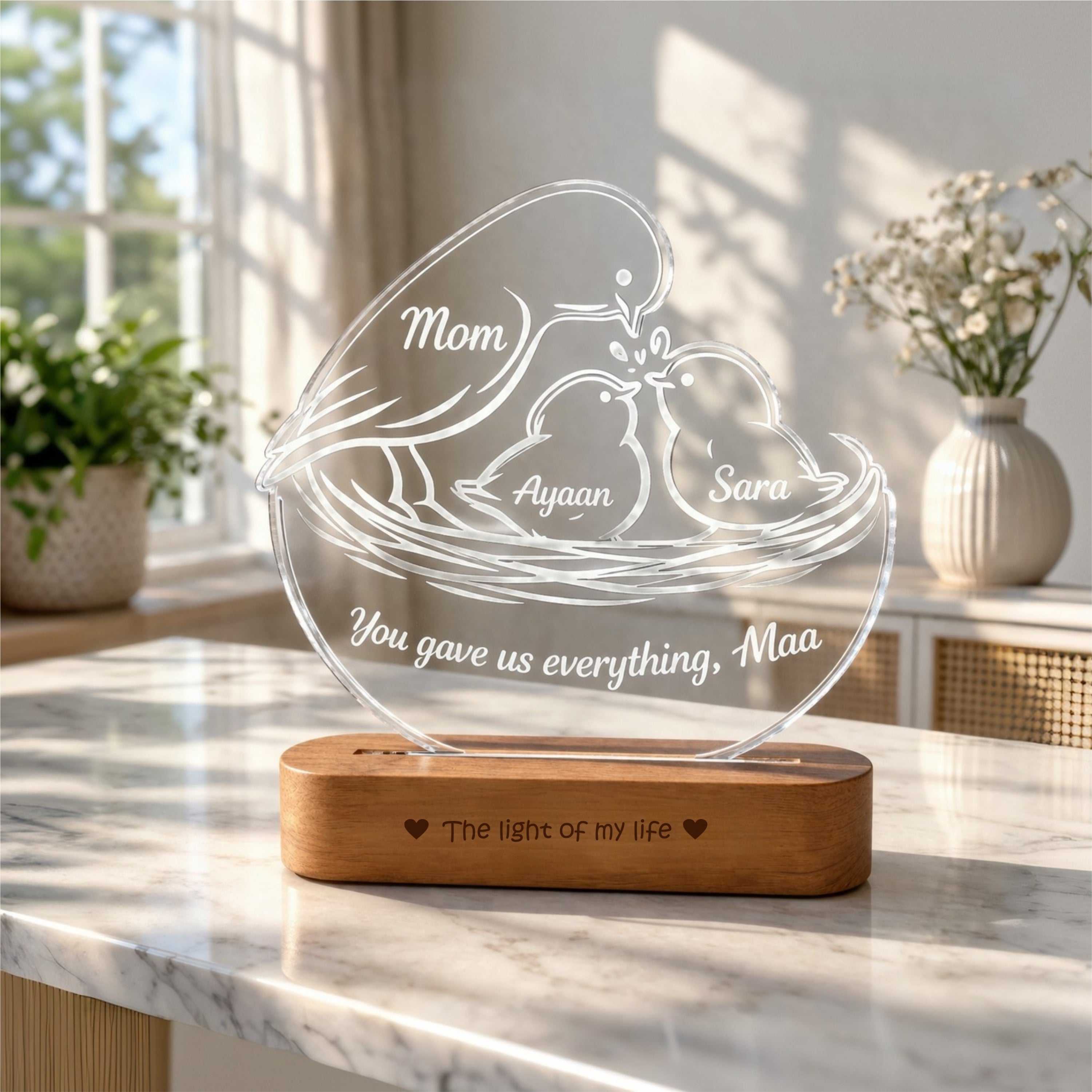 Mumma’s Nest – “You Gave Us Everything” Personalized Lamp for Mom | Gift for Mom from Kids | Custom Name LED Lamp