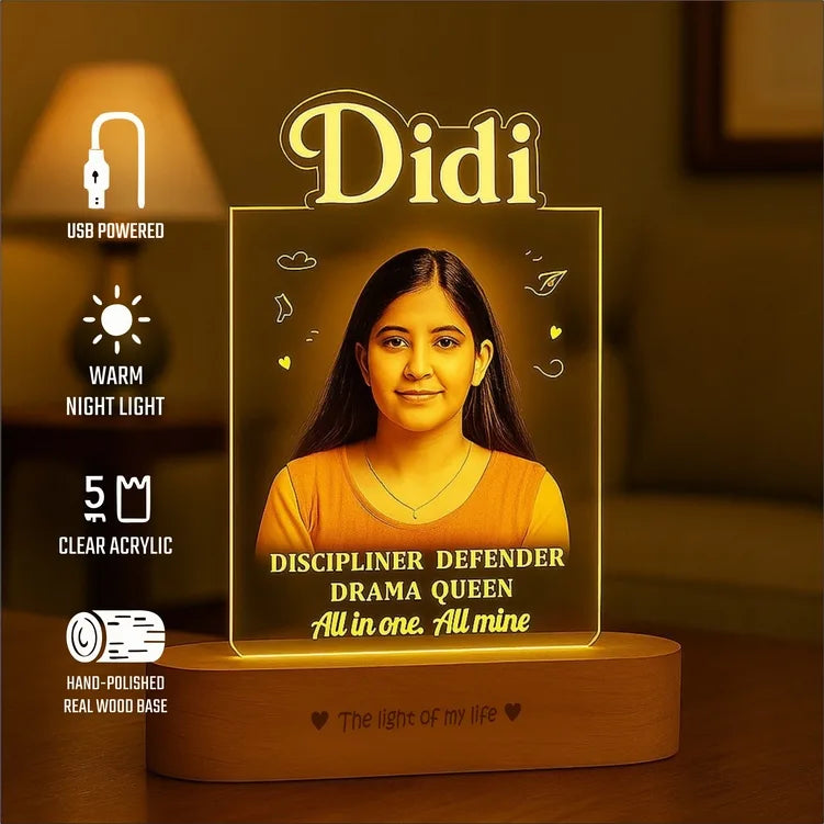 Didi – Personalized LED Frame | Customized Photo Gift for Sister with Name & Quote