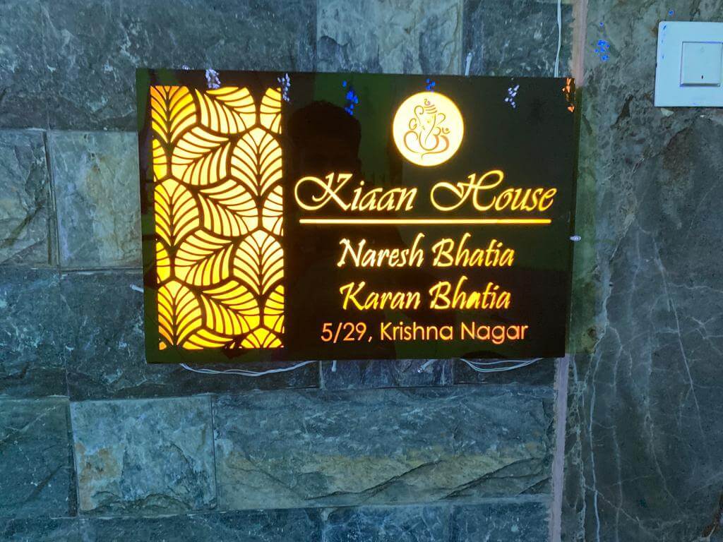 Laser Cut Acrylic Weather Proof Name Plate With Light