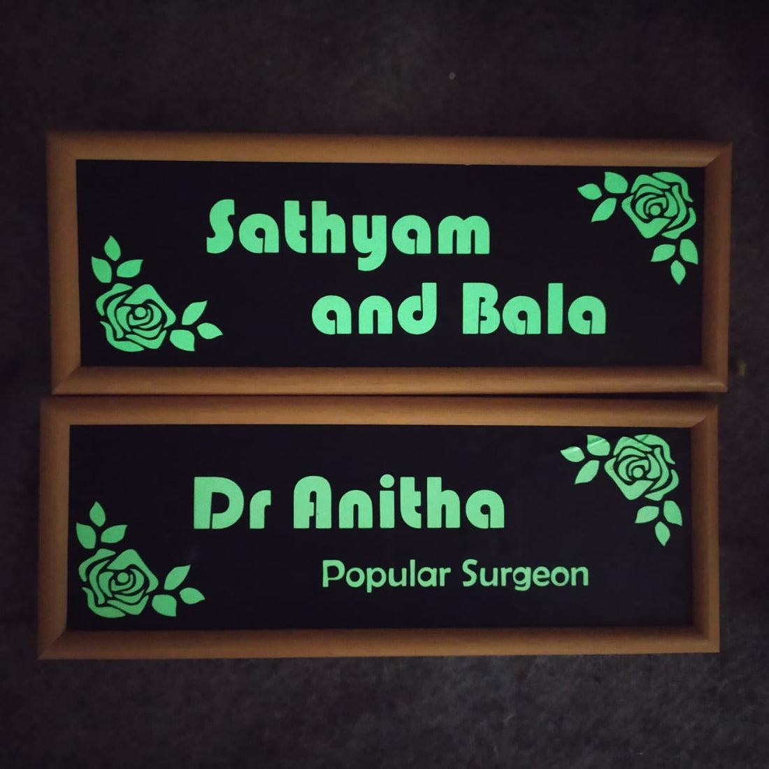name plate for home which glows in dark