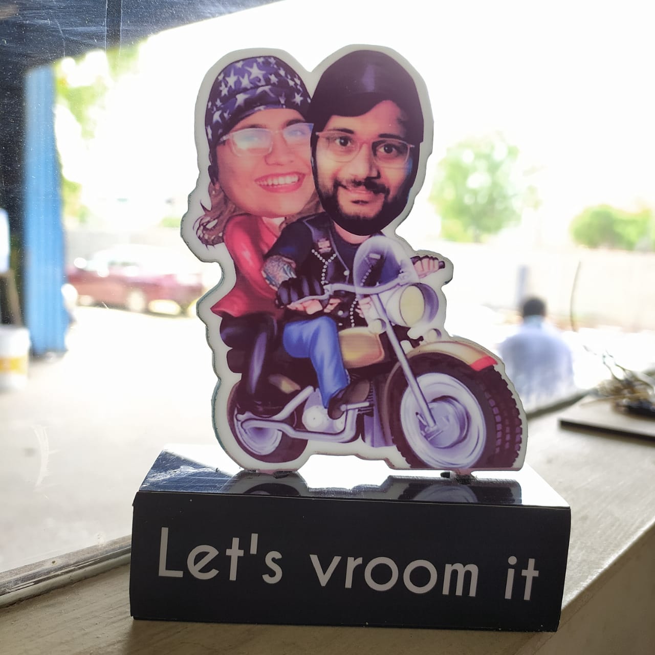 Personalized Travel loving couple caricature standee