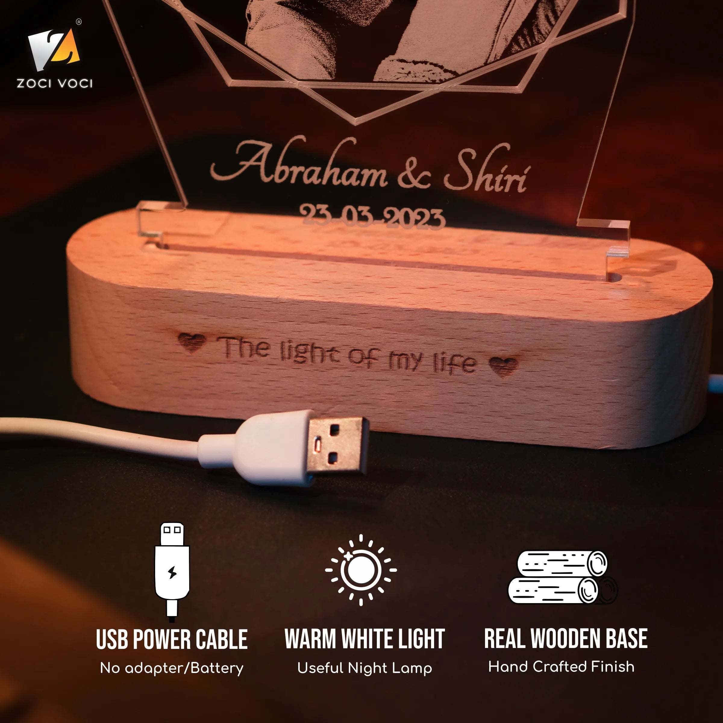 Half Moon Photo Engraved Lamp – Anniversary Gift