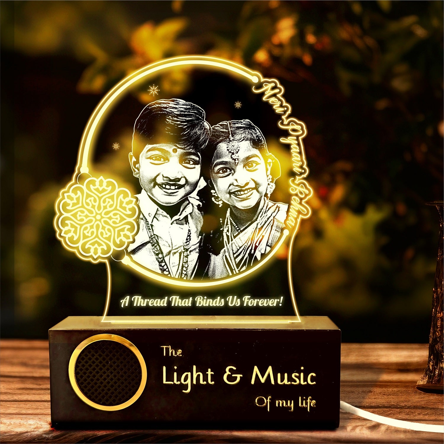 Threads of Love: Rakshabandhan Gift for brother Engraved Photo Lamp