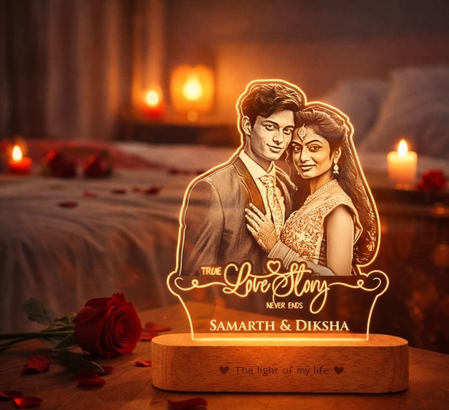 A Love Story Lamp – Personalized Wedding Gift for Couple with Photo & Names