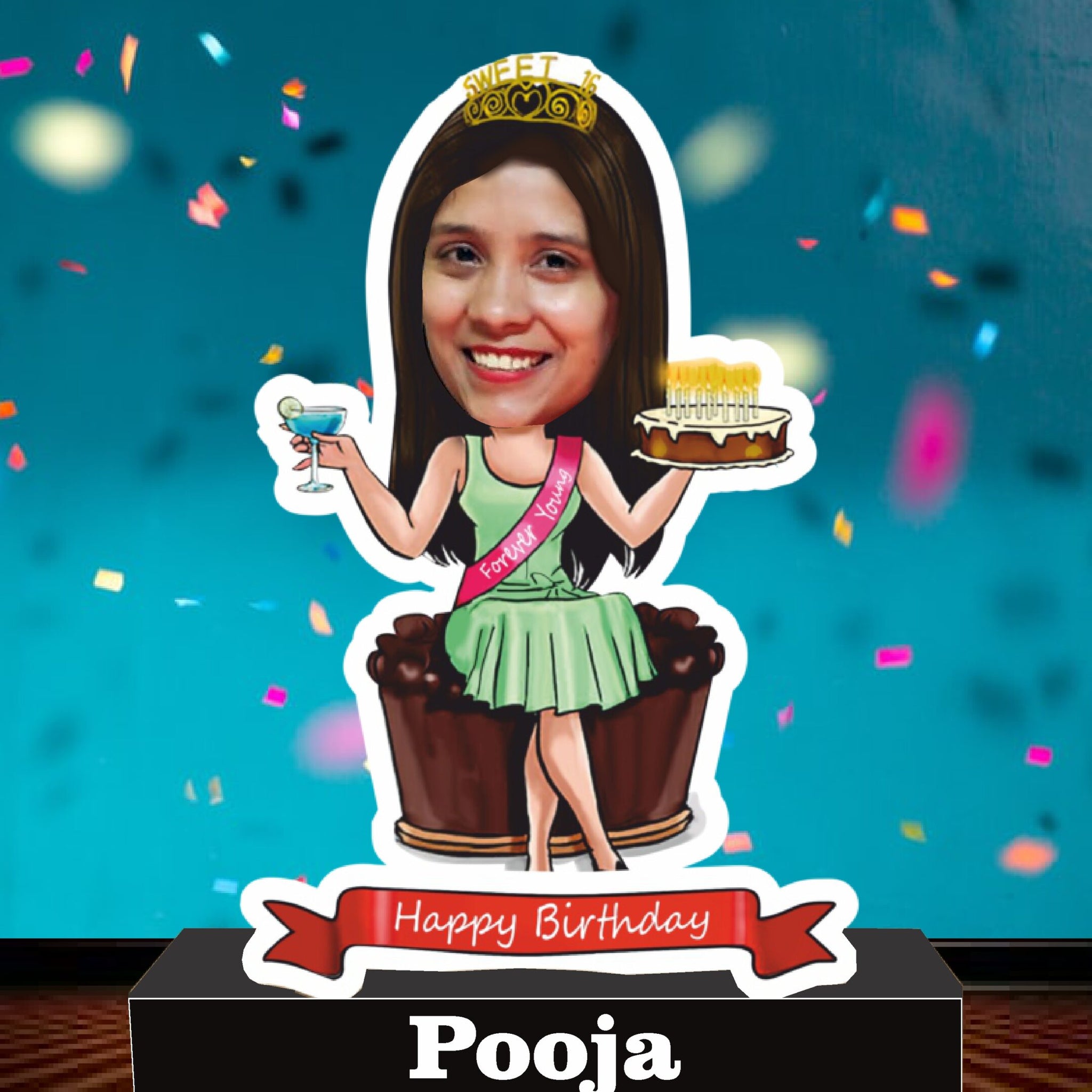 Forever young birthday caricature standee