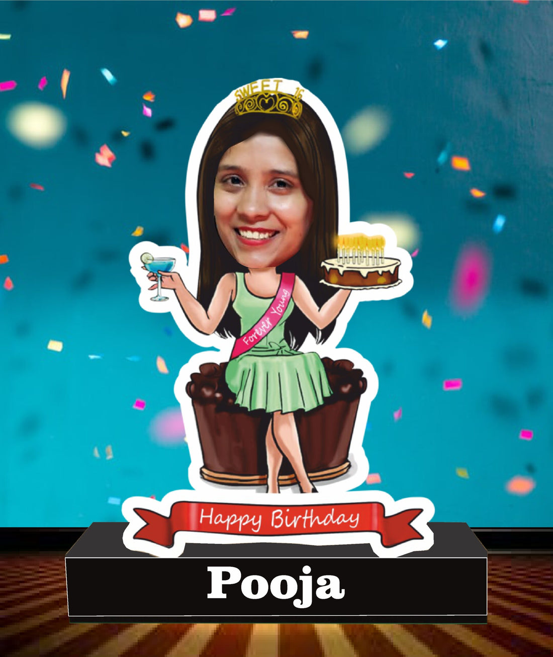 Forever young birthday caricature standee