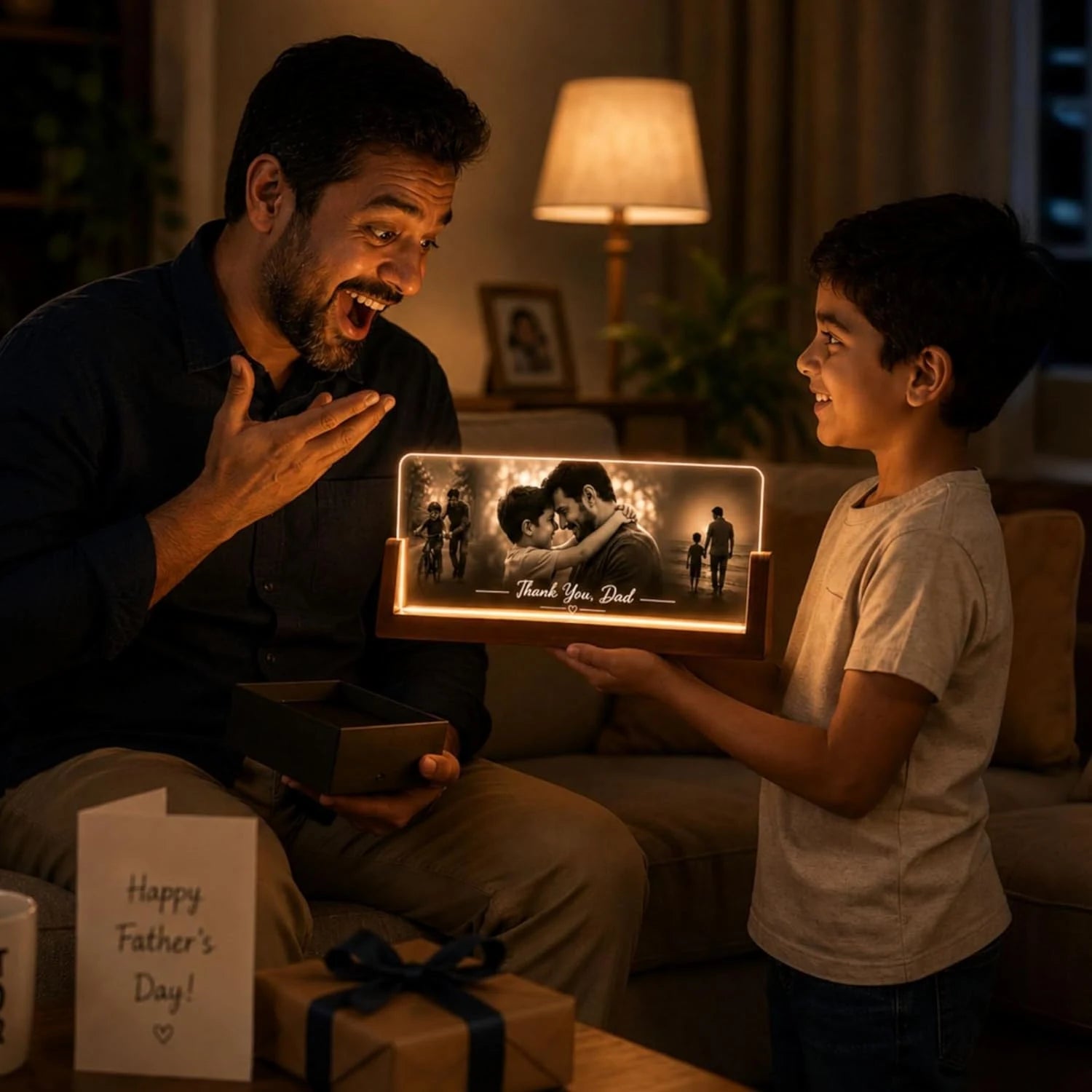 Thank You Dad Personalized 3 Photo Memory Lamp