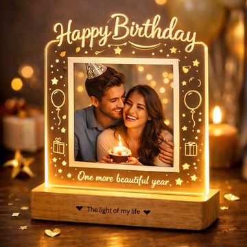 Birthday Gift for Wife, Mom – Personalized Photo Lamp with LED Glow | Custom Printed Happy Birthday Frame