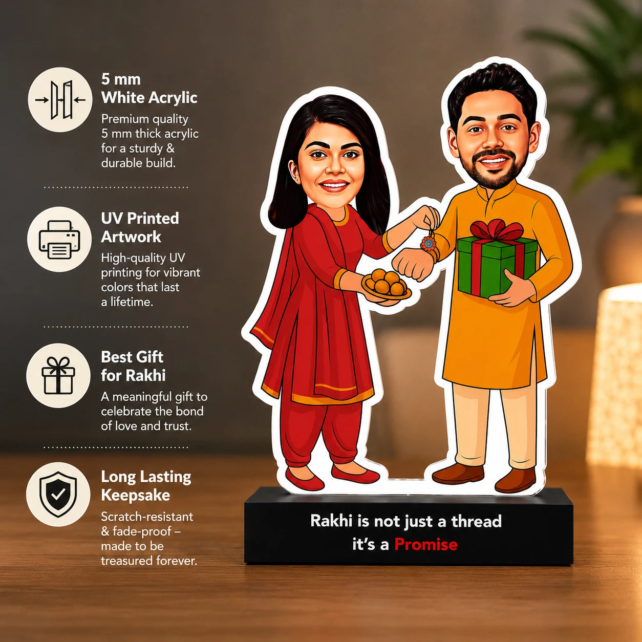 The Promise – Emotional Rakhi Gift for Brother India | Personalized Caricature Standee (6x4")