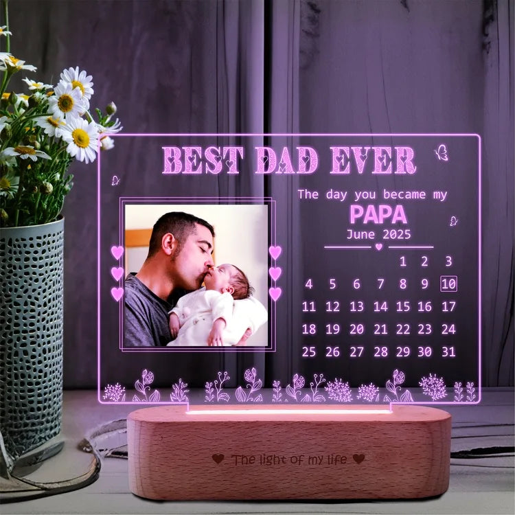 Personalized Lamp for New Dad – First Father’s Day Gift with Baby’s Birthdate Calendar & Printed Photo