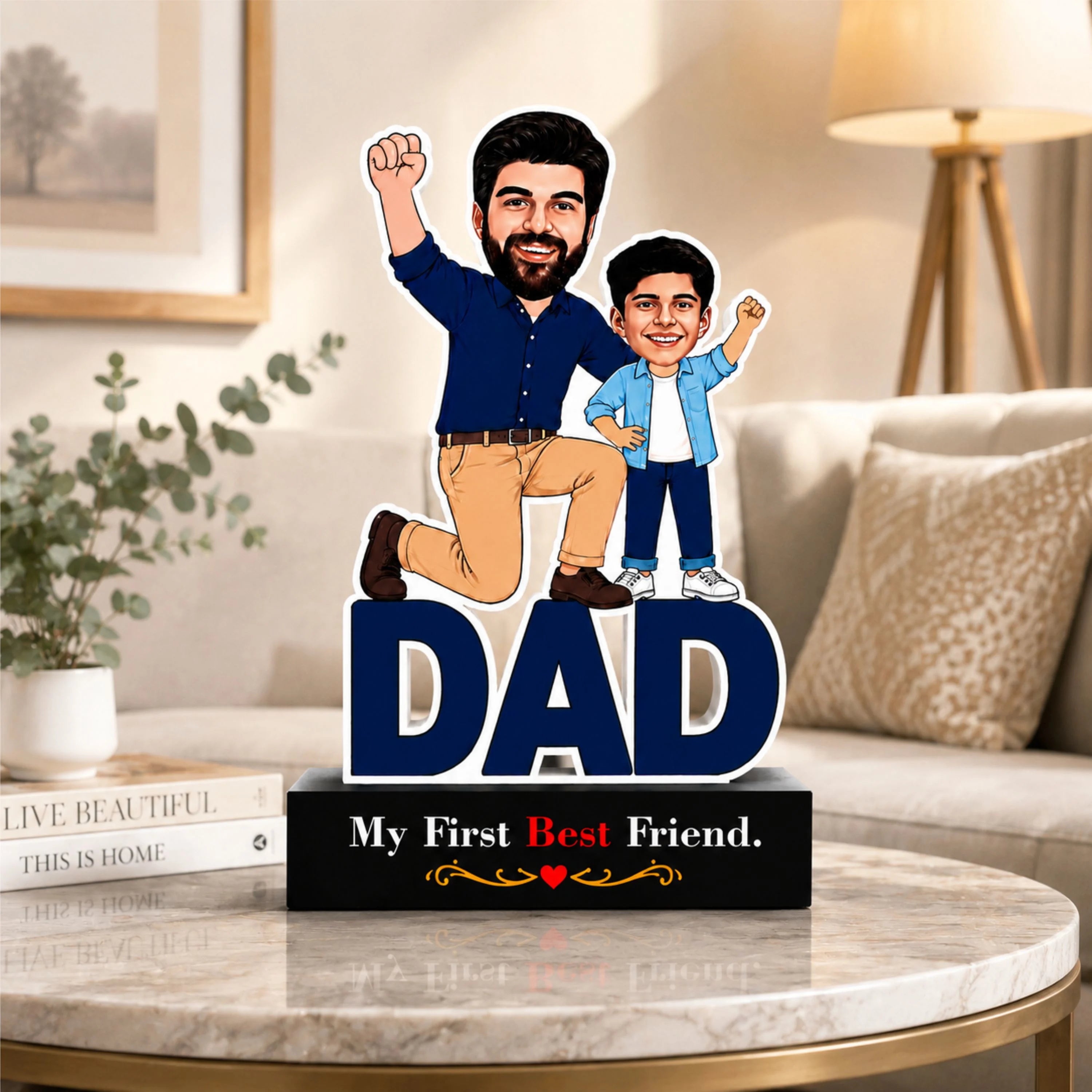 Personalized Father & Son Caricature Stand | Custom Photo Cutout Gift for Dad | My First Best Friend | Father's Day Gift
