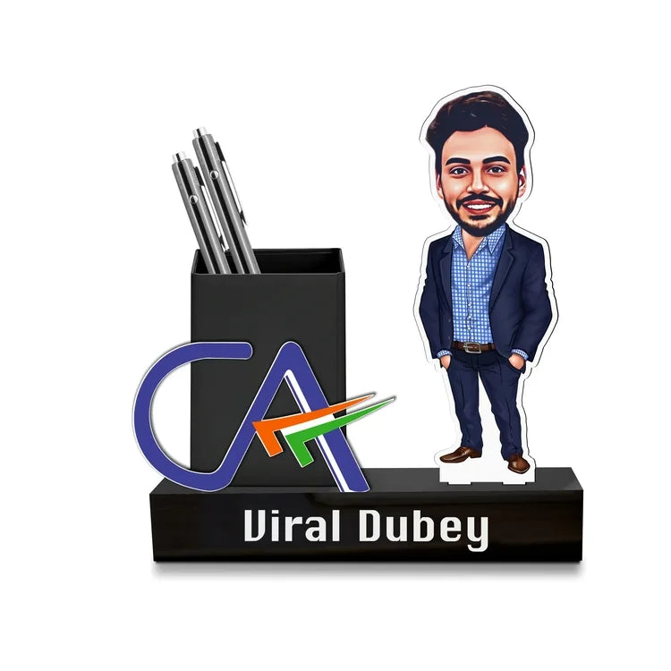 Perfect Gift for CA – Custom Caricature Pen Stand with CA Logo!