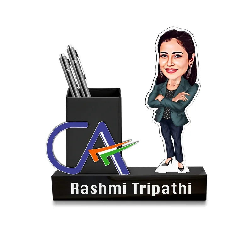 Perfect Gift for CA – Custom Caricature Pen Stand with CA Logo!