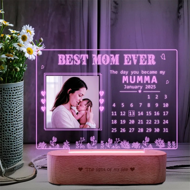 Personalized Gift for New Mom – Custom Engraved Acrylic Lamp with Baby’s Birthdate & Photo