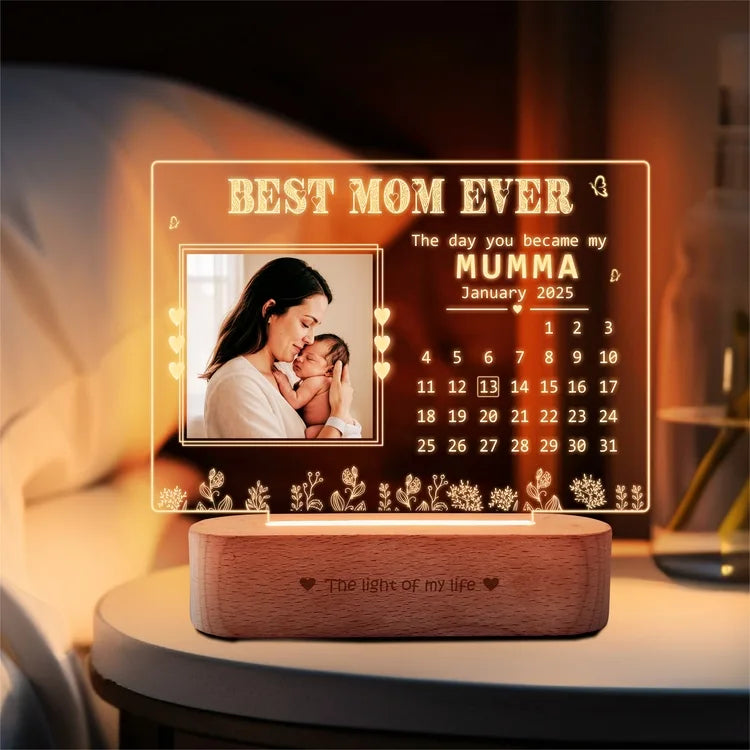 Personalized Gift for New Mom – Custom Engraved Acrylic Lamp with Baby’s Birthdate & Photo
