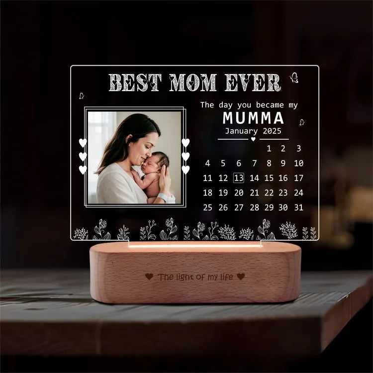 Personalized Gift for New Mom – Custom Engraved Acrylic Lamp with Baby’s Birthdate & Photo
