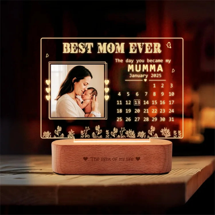 Personalized Gift for New Mom – Custom Engraved Acrylic Lamp with Baby’s Birthdate & Photo