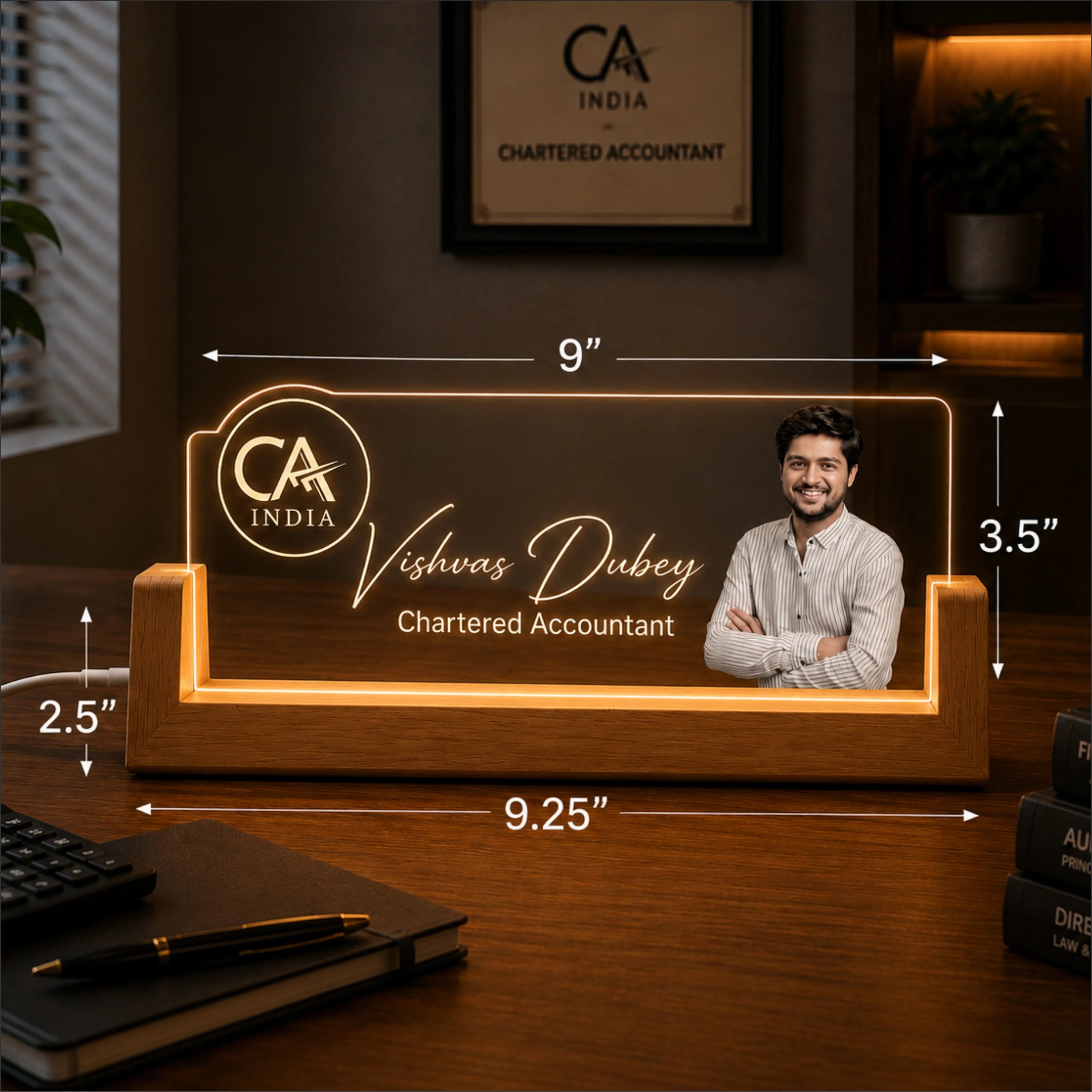 Personalized Chartered Accountant LED Name Lamp | Custom CA Office Desk Decor