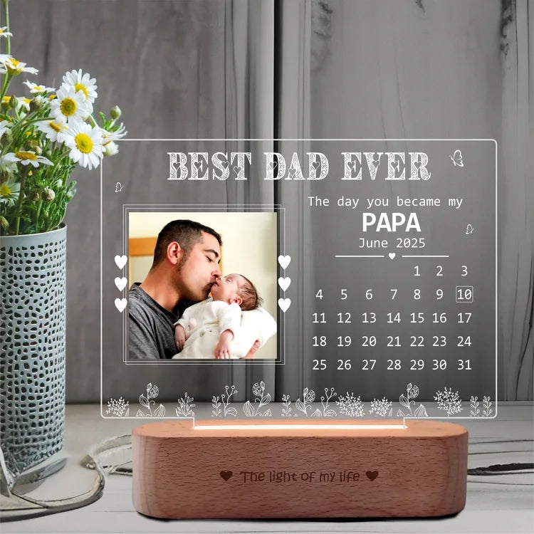 Personalized Lamp for New Dad – First Father’s Day Gift with Baby’s Birthdate Calendar & Printed Photo