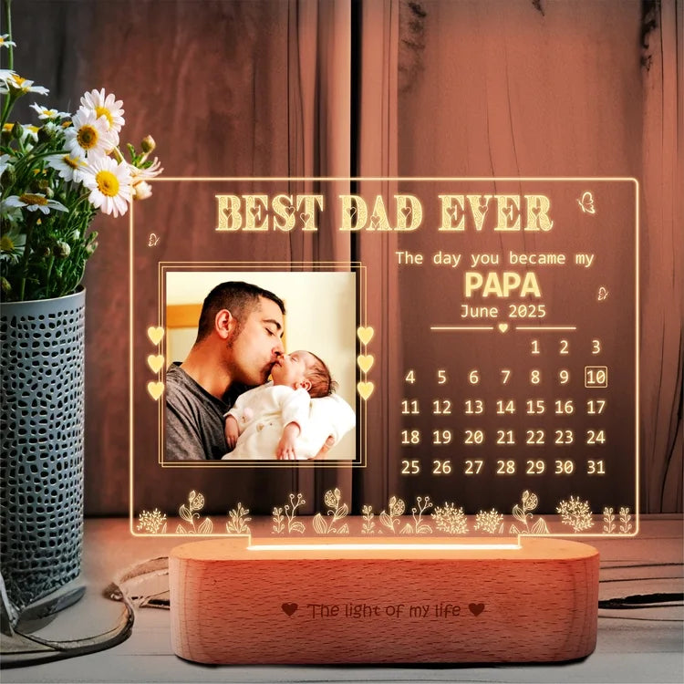 Personalized Lamp for New Dad – First Father’s Day Gift with Baby’s Birthdate Calendar & Printed Photo