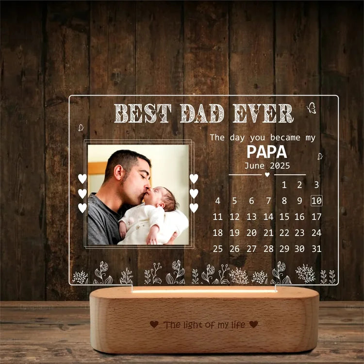 Personalized Lamp for New Dad – First Father’s Day Gift with Baby’s Birthdate Calendar & Printed Photo