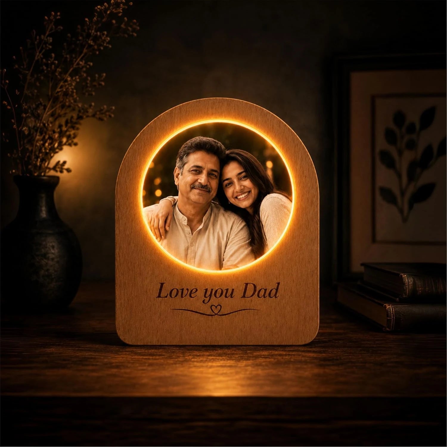 Love You Dad Personalized Wooden Photo Lamp