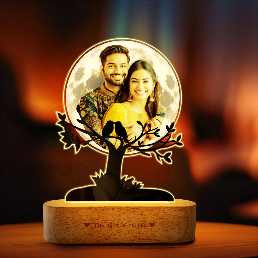 By My Side – Personalized Photo Lamp with Wooden Base, Acrylic Moon Light for Couples, Romantic Gift for Valentine’s Day & Anniversary